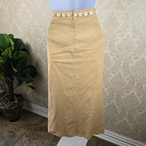 Zara Size Large Tan/Cream Faux Wrap Skirt Cowrie Shells at Waist Tulip Hem NWOT - Picture 5 of 10